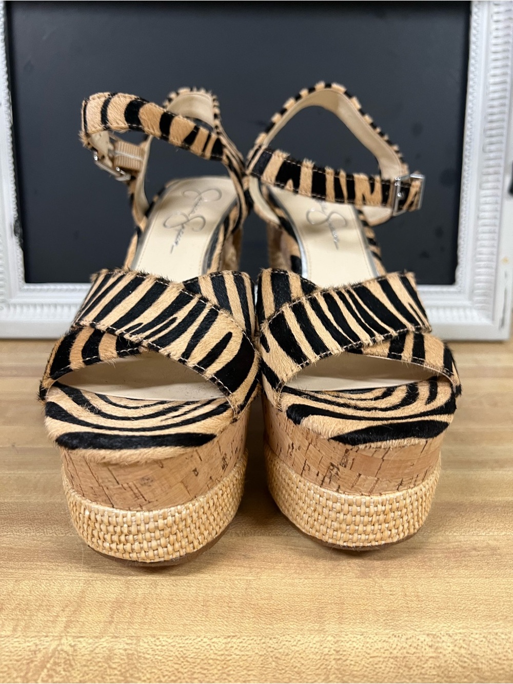 Jessica Simpson cow hide Zebra-Print Platform Espadrille Sandals - Black & Tan - Picture 5 of 7